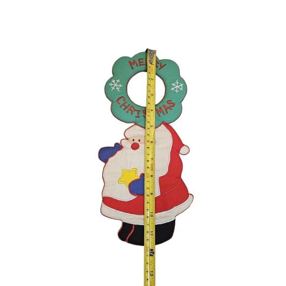 Vintage Fabric Merry Christmas Door Knob Hanger Santa Star Wreath - Picture 4 of 8